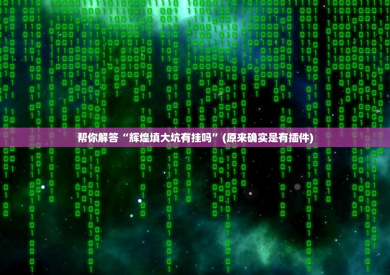 帮你解答“辉煌填大坑有挂吗”(原来确实是有插件)